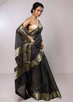 Black Kora Silk Saree With Blouse Piece