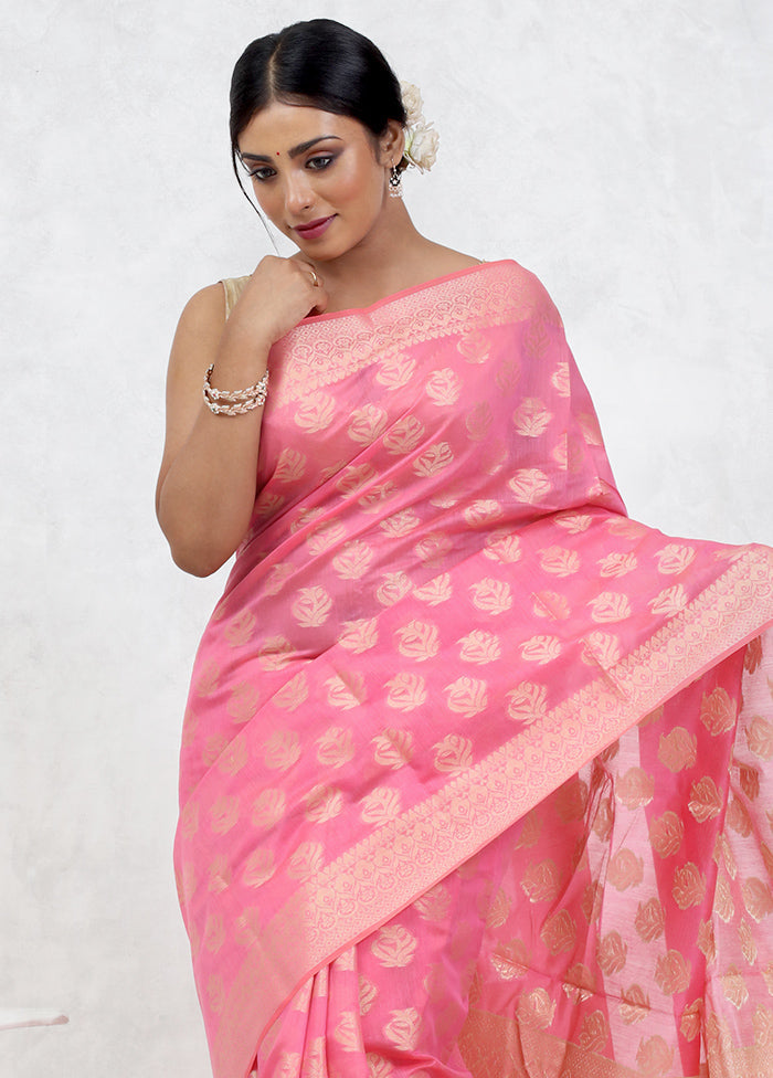 Pink Kora Silk Saree Without Blouse Piece - Indian Silk House Agencies