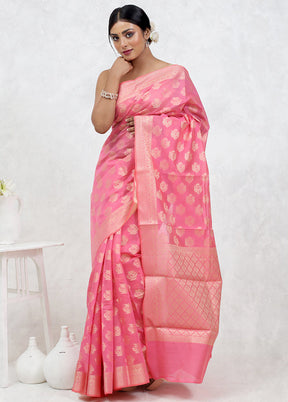 Pink Kora Silk Saree Without Blouse Piece - Indian Silk House Agencies