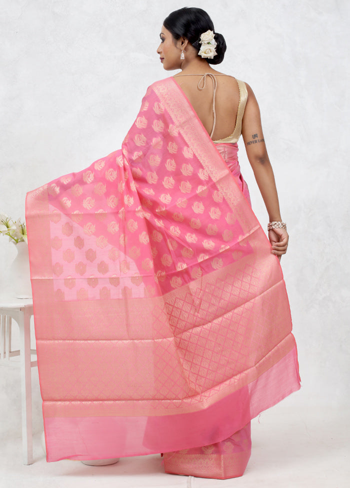 Pink Kora Silk Saree Without Blouse Piece - Indian Silk House Agencies