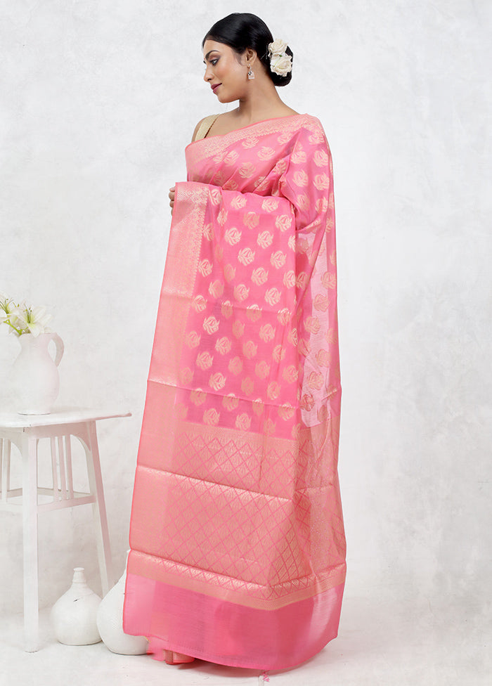 Pink Kora Silk Saree Without Blouse Piece - Indian Silk House Agencies