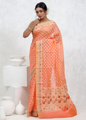 Peach Cotton Saree With Blouse Piece