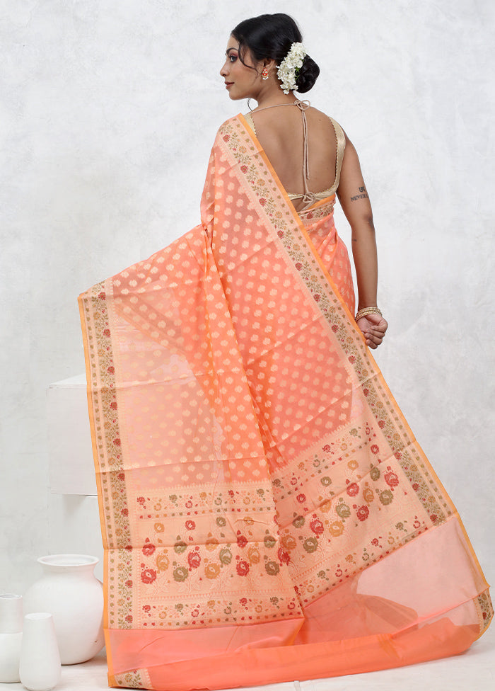 Peach Cotton Saree With Blouse Piece