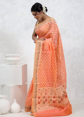 Peach Cotton Saree With Blouse Piece