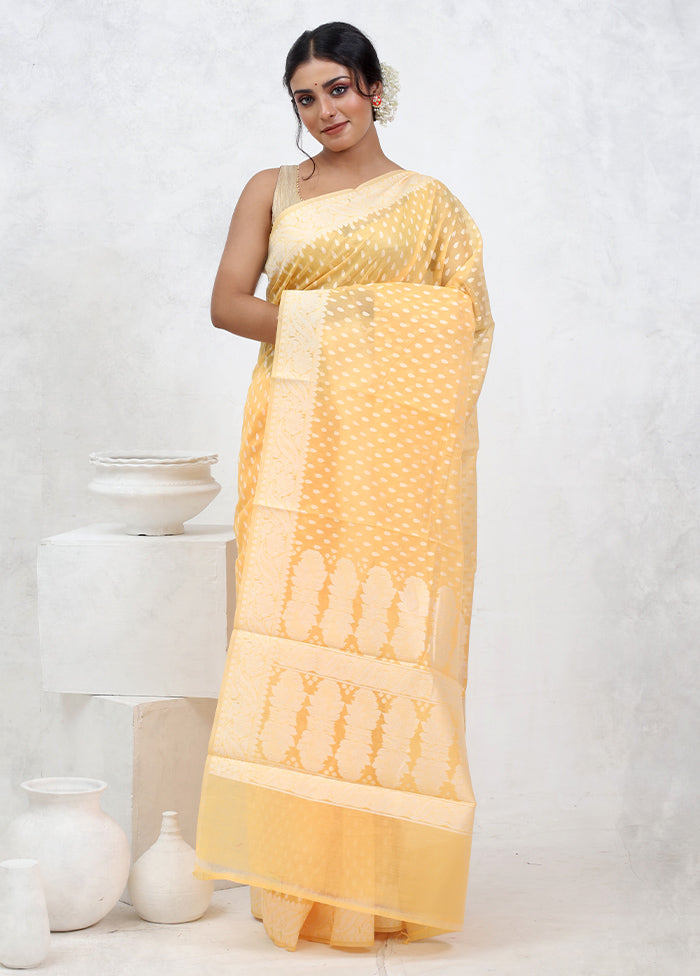 Yellow Cotton Saree With Blouse Piece