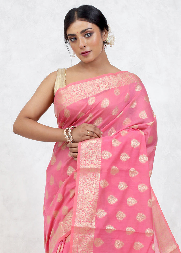 Pink Kora Silk Saree Without Blouse Piece - Indian Silk House Agencies