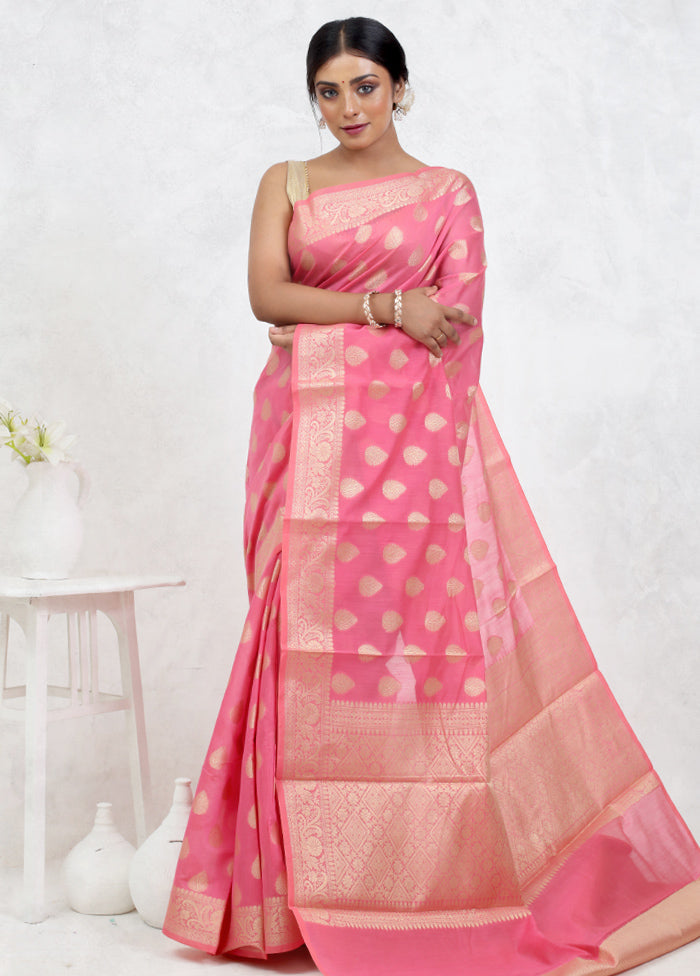 Pink Kora Silk Saree Without Blouse Piece - Indian Silk House Agencies