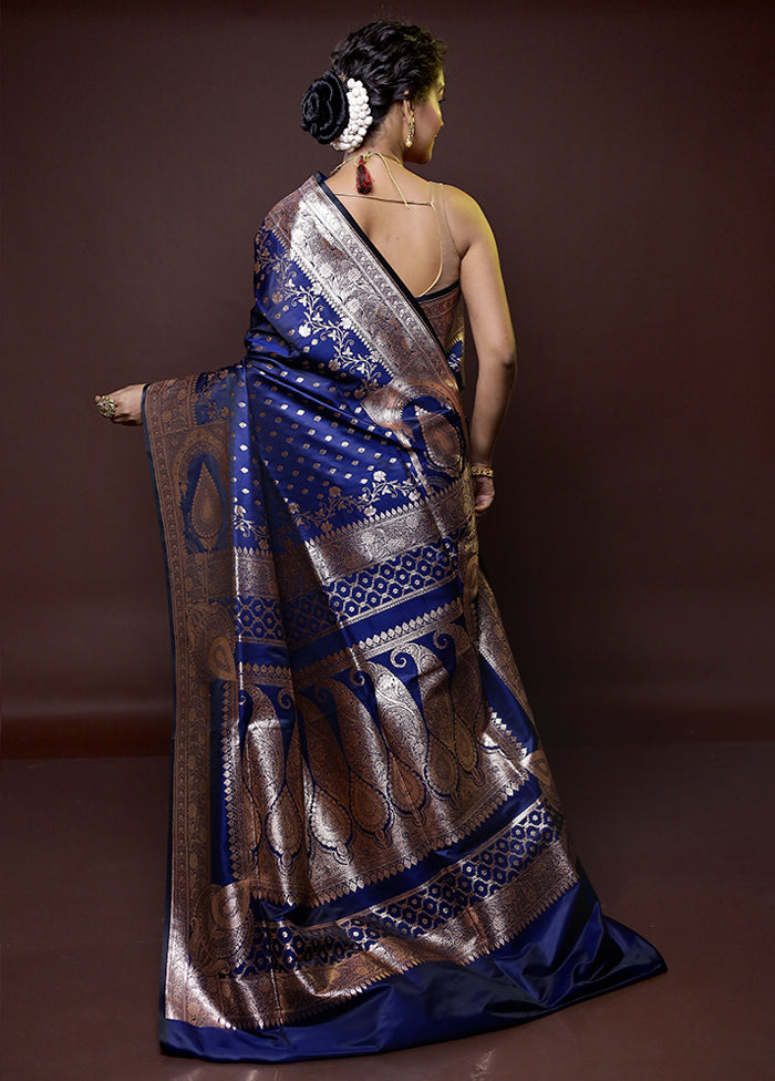 Blue Banarasi Silk Saree With Blouse Piece