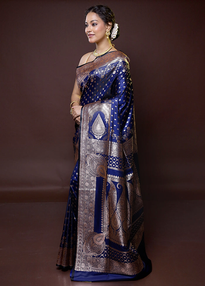 Blue Banarasi Silk Saree With Blouse Piece