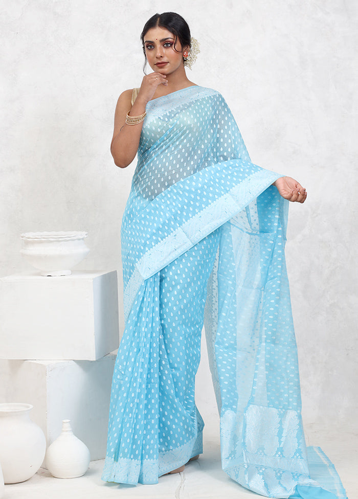 Blue Cotton Saree With Blouse Piece