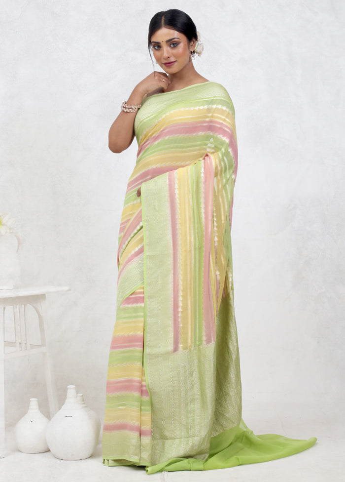 Green Pure Georgette Saree Without Blouse Piece - Indian Silk House Agencies