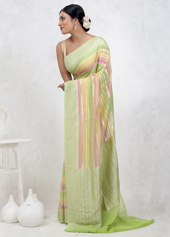 Green Pure Georgette Saree Without Blouse Piece - Indian Silk House Agencies