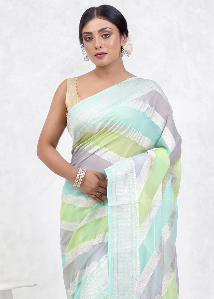 Green Pure Georgette Saree Without Blouse Piece - Indian Silk House Agencies