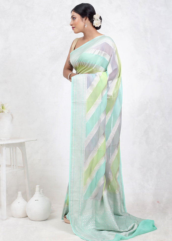 Green Pure Georgette Saree Without Blouse Piece - Indian Silk House Agencies