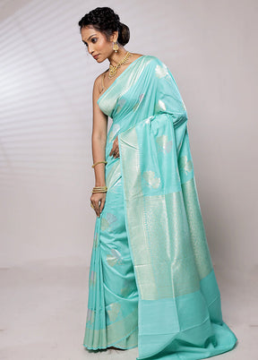 Green Tussar Pure Silk Saree With Blouse Piece