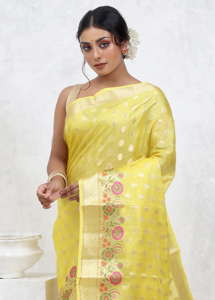 Yellow Tussar Silk Saree With Blouse Piece