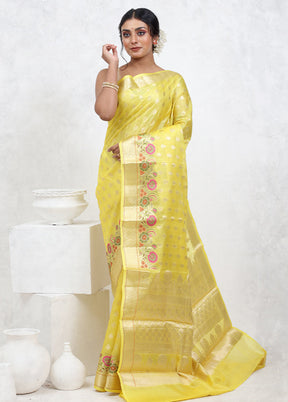 Yellow Tussar Silk Saree With Blouse Piece