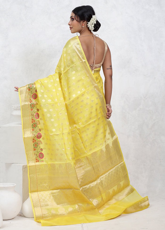 Yellow Tussar Silk Saree With Blouse Piece