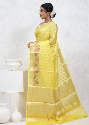 Yellow Tussar Silk Saree With Blouse Piece