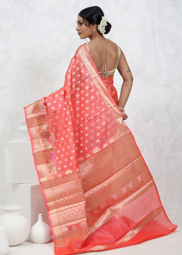 Pink Tussar Silk Saree With Blouse Piece