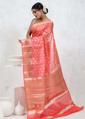 Pink Tussar Silk Saree With Blouse Piece