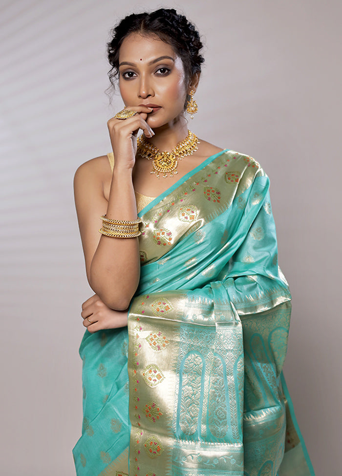 Green Tussar Silk Saree With Blouse Piece