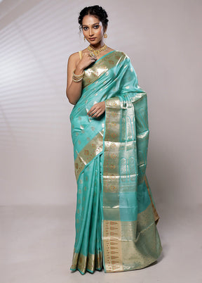 Green Tussar Silk Saree With Blouse Piece