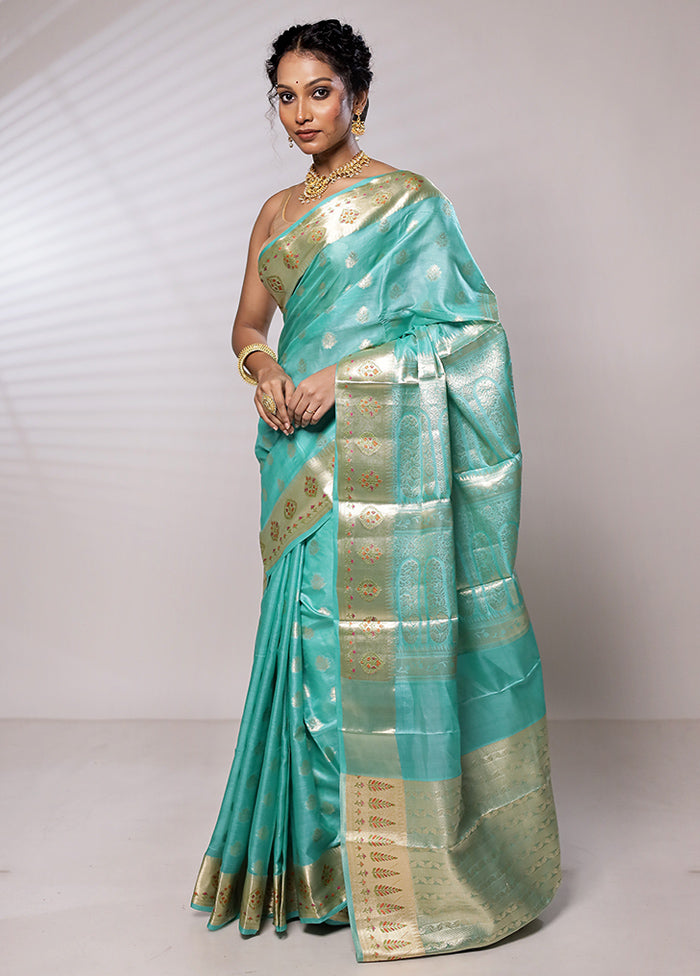 Green Tussar Silk Saree With Blouse Piece