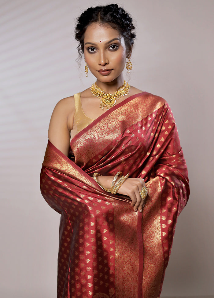 Maroon Dupion Silk Saree With Blouse Piece