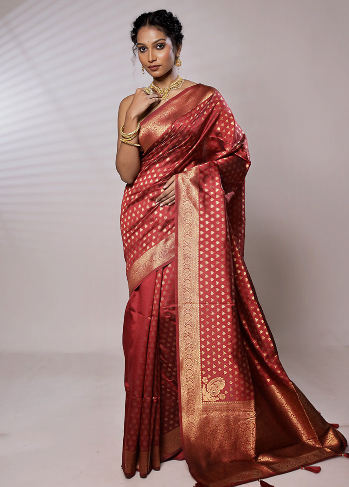 Maroon Dupion Silk Saree With Blouse Piece - Indian Silk House Agencies