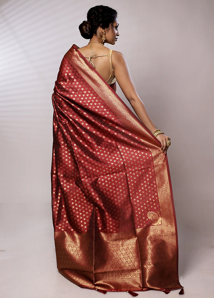 Maroon Dupion Silk Saree With Blouse Piece - Indian Silk House Agencies