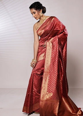 Maroon Dupion Silk Saree With Blouse Piece