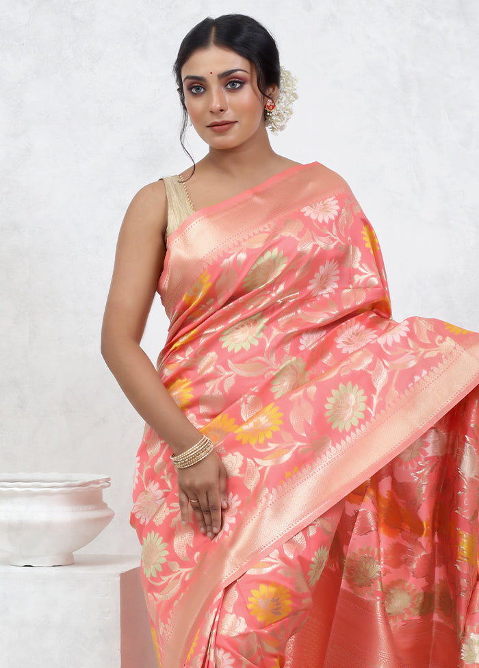 Peach Dupion Silk Saree With Blouse Piece