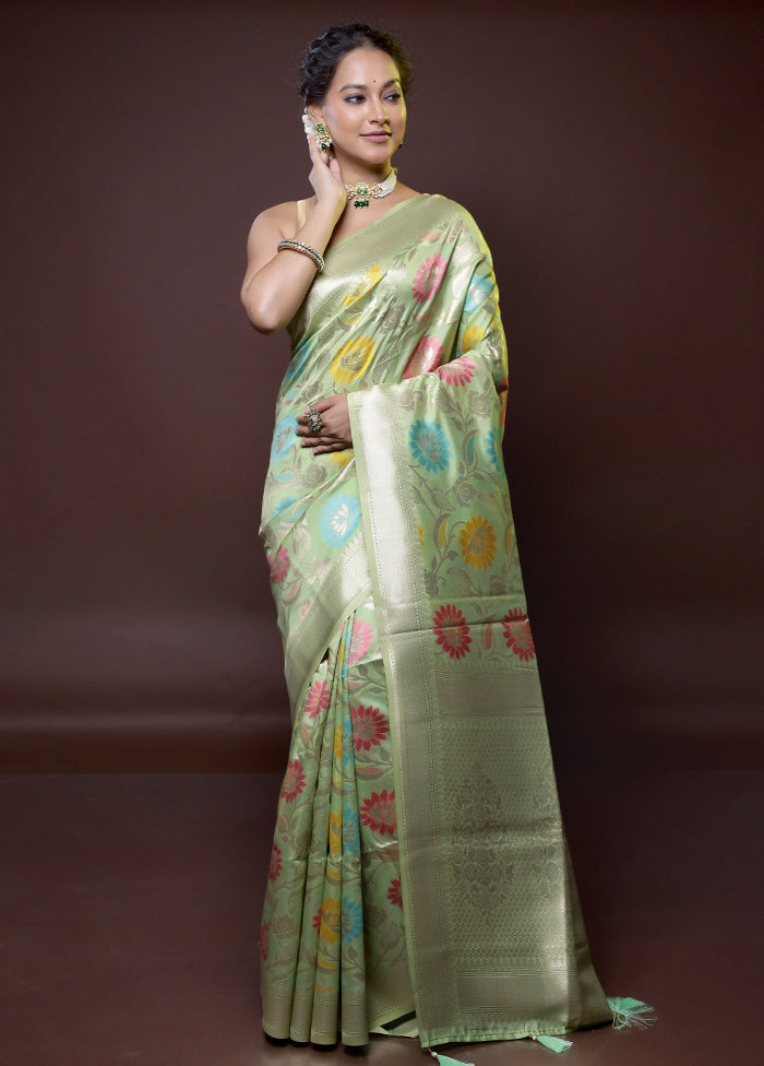 Green Dupion Silk Saree With Blouse Piece