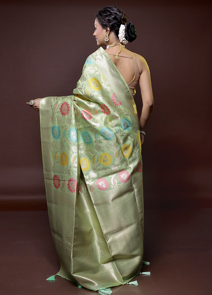 Green Dupion Silk Saree With Blouse Piece