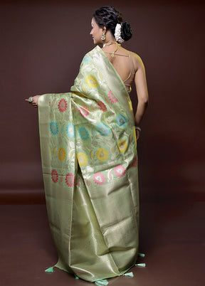 Green Dupion Silk Saree With Blouse Piece