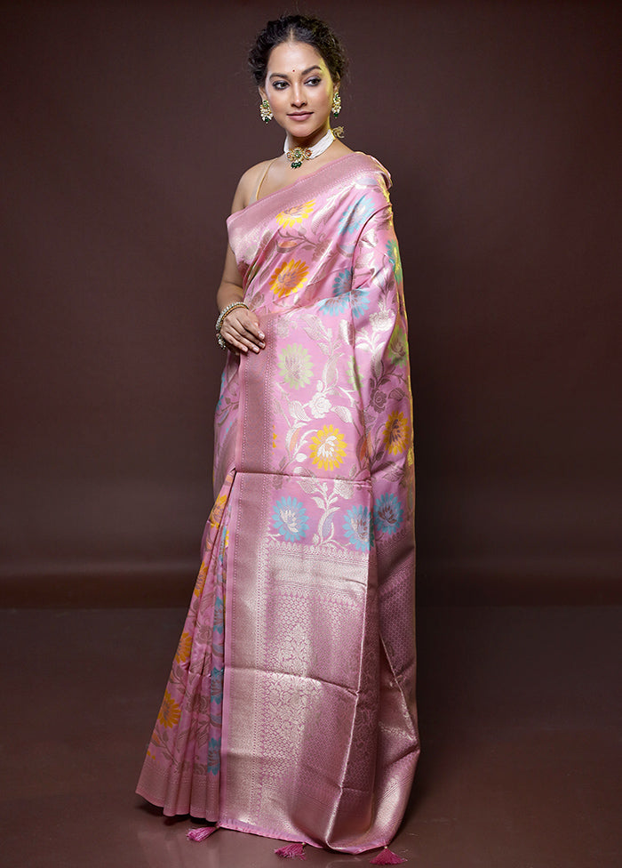 pink Dupion Silk Saree With Blouse Piece