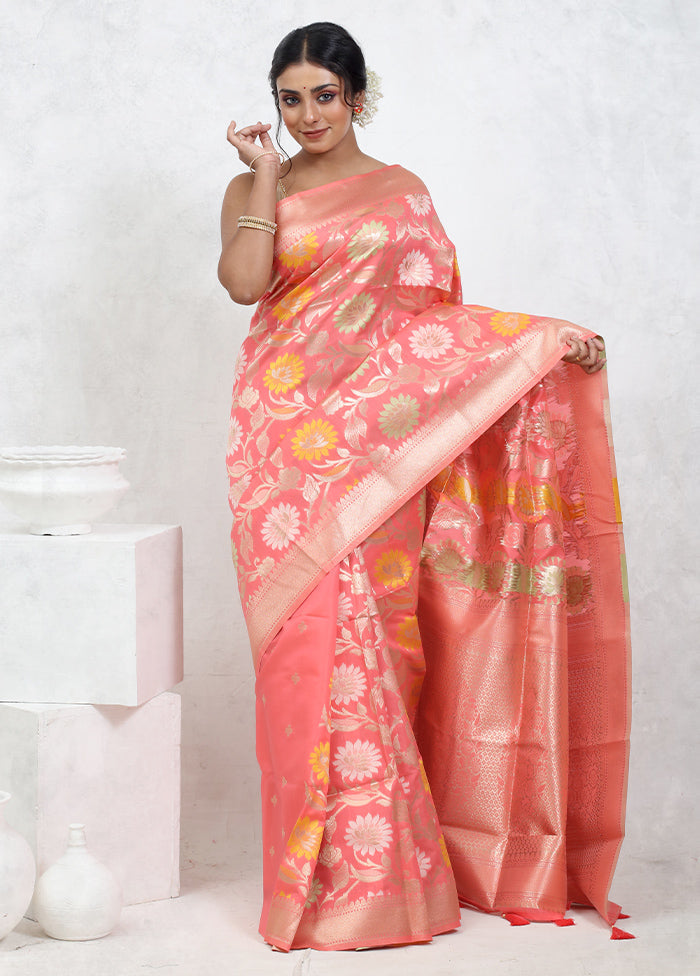 Peach Dupion Silk Saree With Blouse Piece