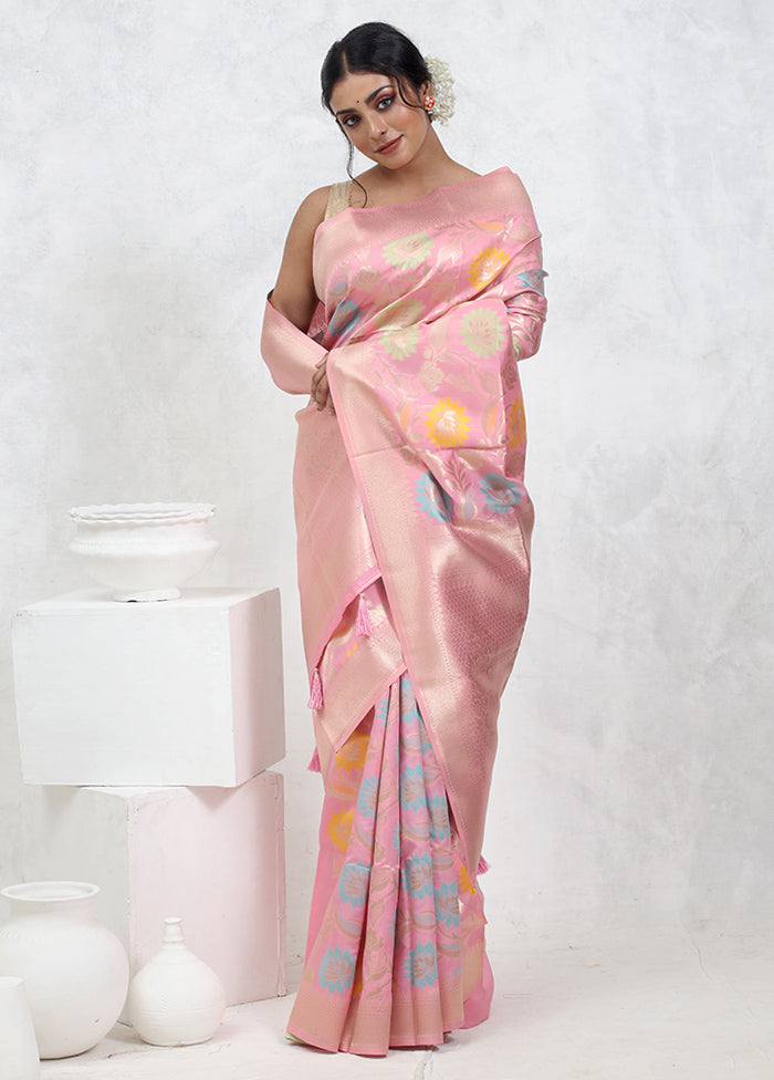 Pink Dupion Silk Saree With Blouse Piece