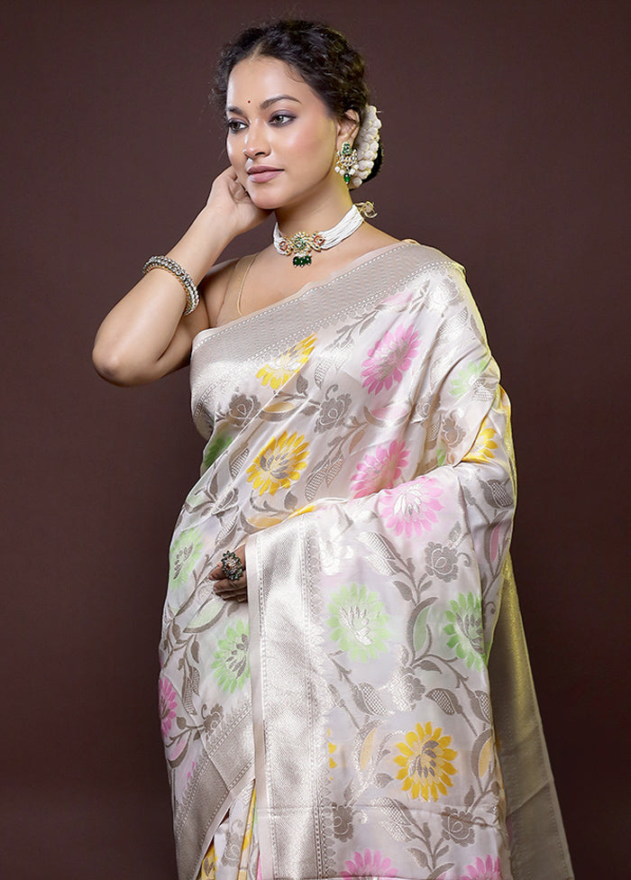 Grey Dupion Silk Saree With Blouse Piece