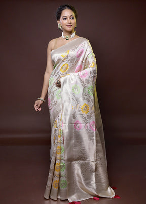 Grey Dupion Silk Saree With Blouse Piece