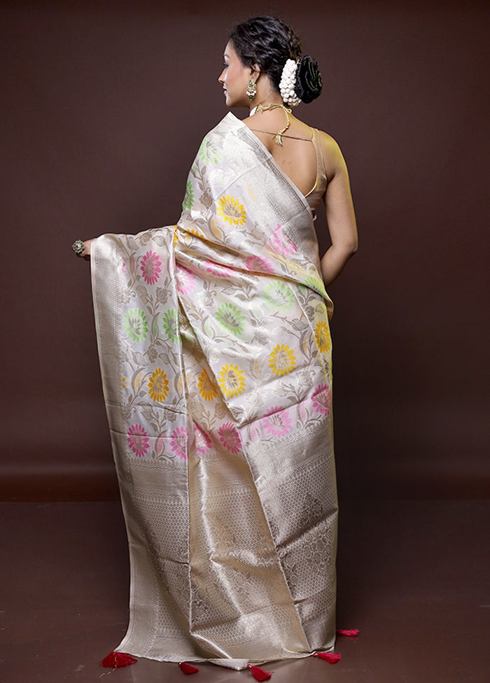 Grey Dupion Silk Saree With Blouse Piece