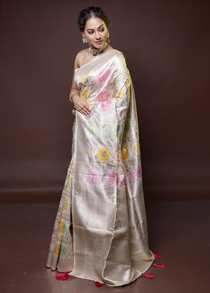 Grey Dupion Silk Saree With Blouse Piece