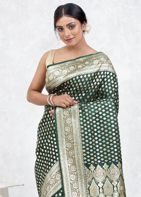 Green Banarasi Silk Saree Without Blouse Piece - Indian Silk House Agencies