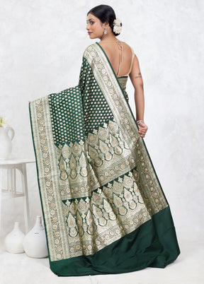 Green Banarasi Silk Saree With Blouse Piece