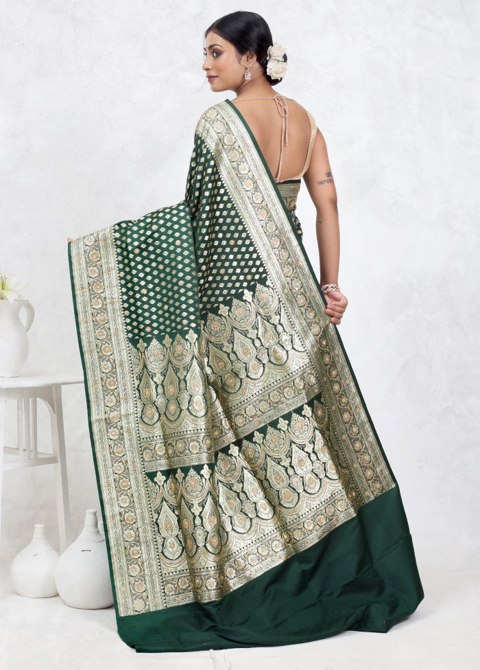 Green Banarasi Silk Saree Without Blouse Piece - Indian Silk House Agencies