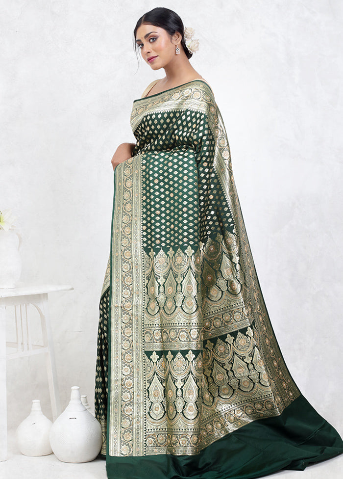 Green Banarasi Silk Saree Without Blouse Piece - Indian Silk House Agencies