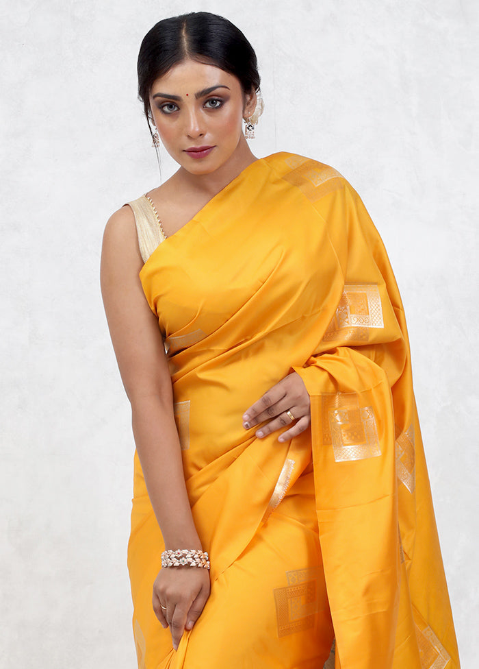 Yellow Dupion Silk Saree Without Blouse Piece - Indian Silk House Agencies