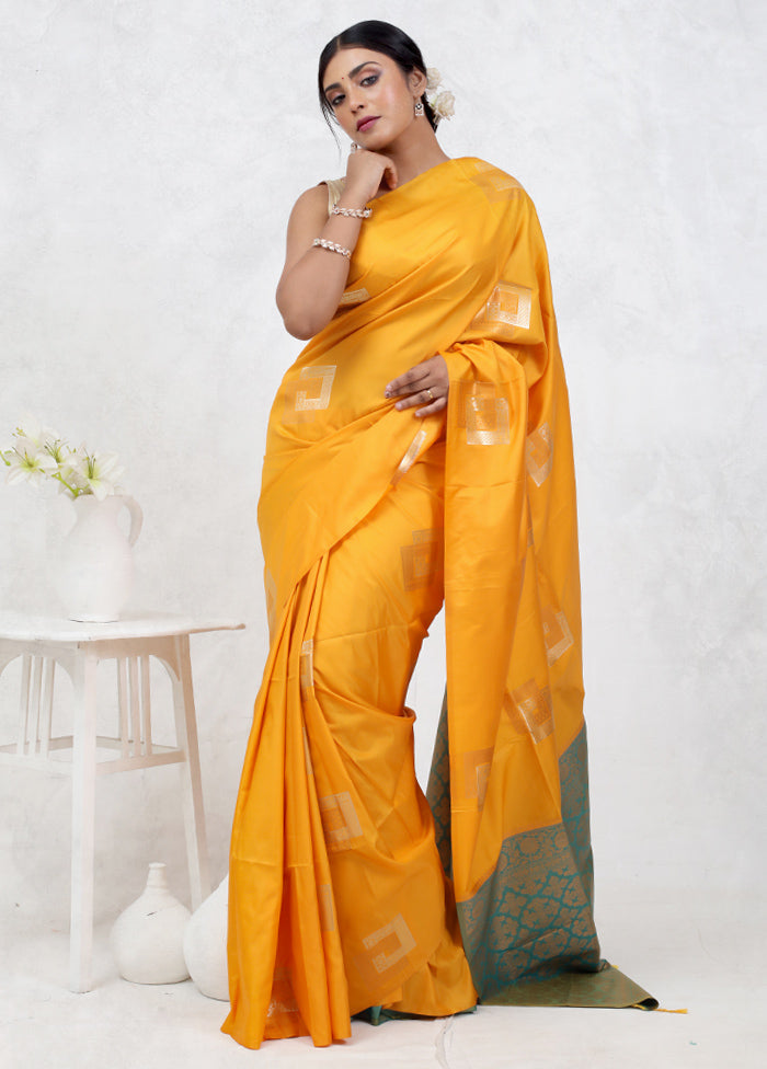 Yellow Dupion Silk Saree Without Blouse Piece - Indian Silk House Agencies