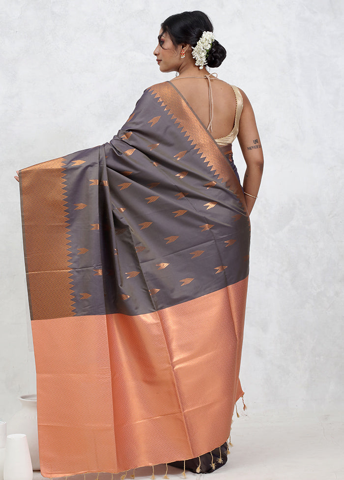 Grey Dupion Silk Saree With Blouse Piece